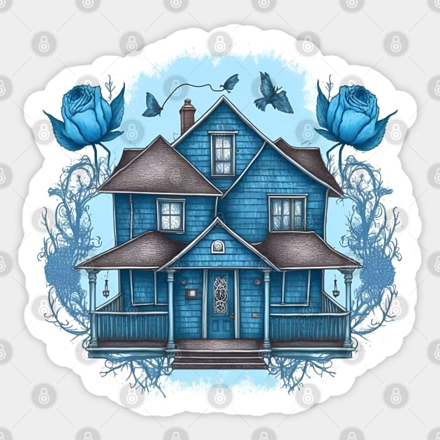 The Girls Blue House - Flowers - Gilmore Sticker by Fenay-Designs